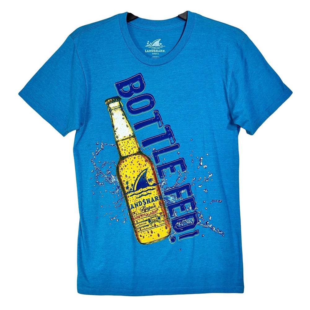 LandShark Lager Beer Graphic Tee Women's Small Blue‎ Tropical Beach Bar Shirt